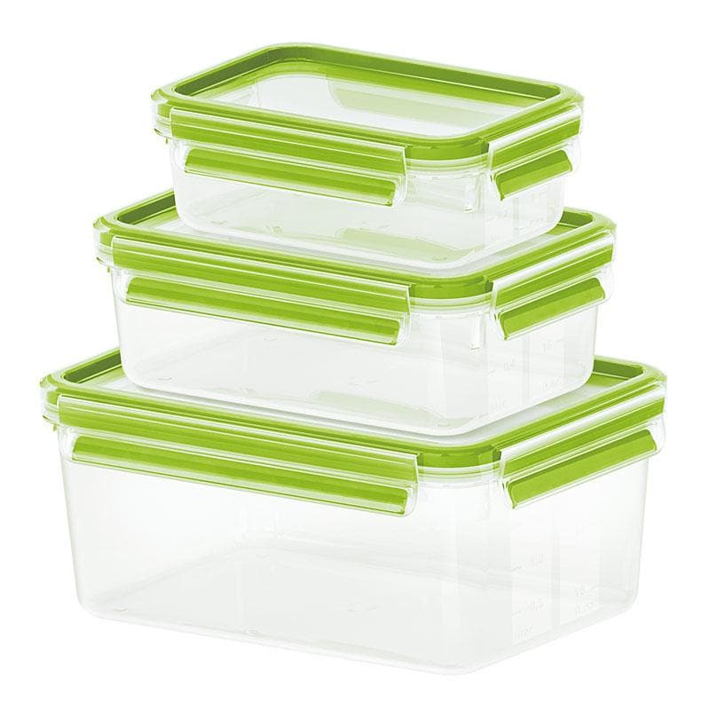 Emsa 515585 Food Clip & Close, plast, transparent / grön, 0,55 / 1 / 2,2 liter, set med 3 lådor