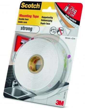 3M Scotch dobbeltsidet monteringstape, 19 mm x 5 m stærk klæbemiddel, bæreevne: 30 cm for 2 kg, temperatur - 1 stk (40011950)
