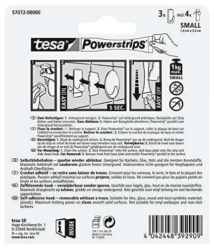 TESA 57072-00000 Vægmontering indendørs håndklædekrog Hvid 3 styk(s) (57072-00000-00)