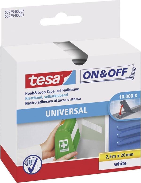 Tesa-Velcro Velcro 55225-WI - 20 x 2500 mm - Hvid