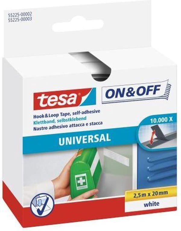 Tesa-Velcro Velcro 55225-WI - 20 x 2500 mm - Hvid