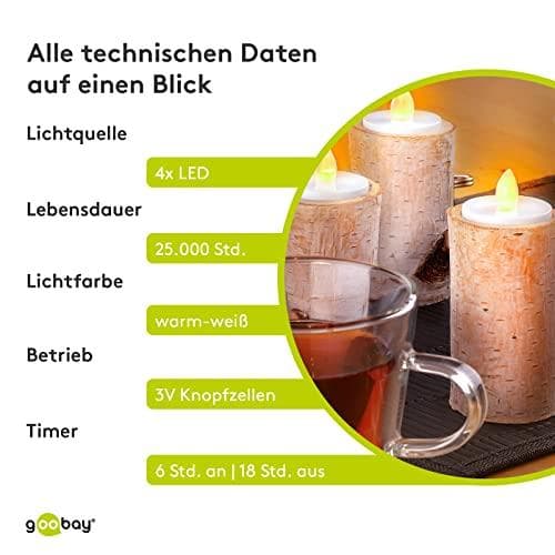 Goobay sæt med 4 LED fyrfadslys med timer (49868)