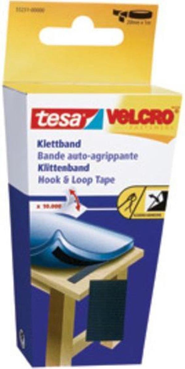 Tesa-Velcro Velcro 55231-ZW - 20 x 1000 mm - Musta