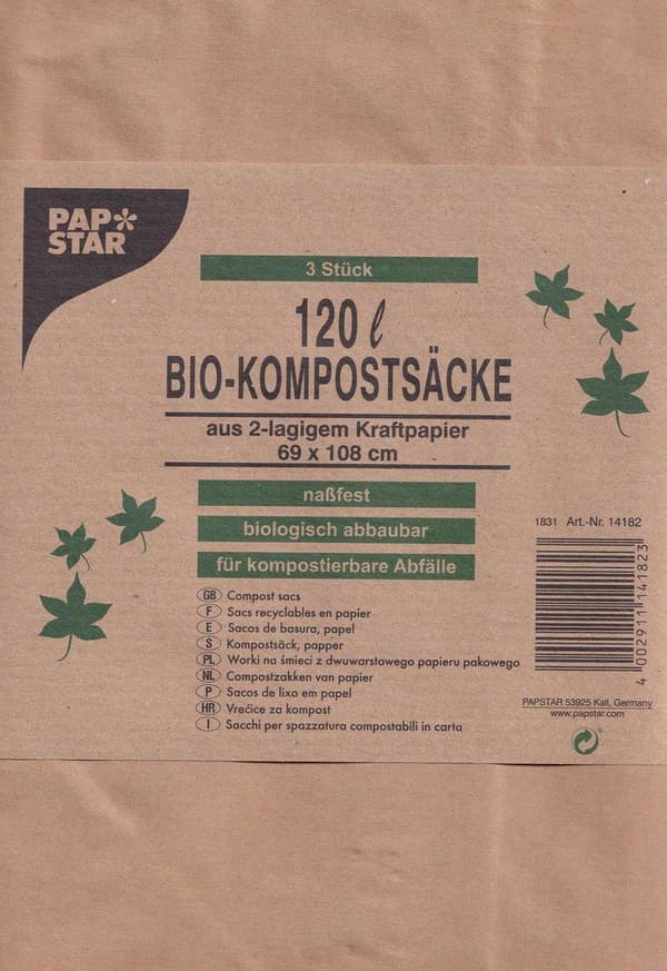 Biokompostijätepussi - 120 L - ruskea voimapaperi - 3 kpl