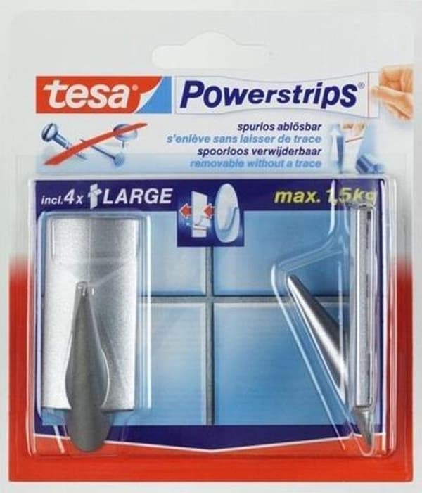 Tesa Powerstrips Kroge Trend Large - Krom - 2 stk