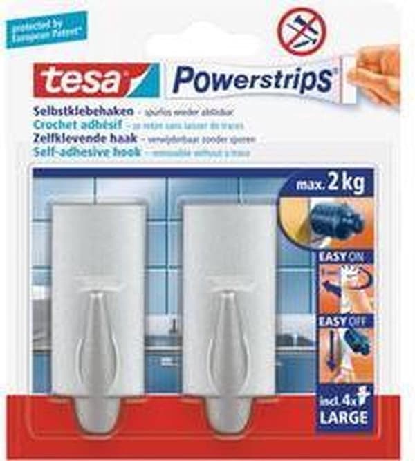 Tesa Powerstrips Kroge Trend Large - Krom - 2 stk