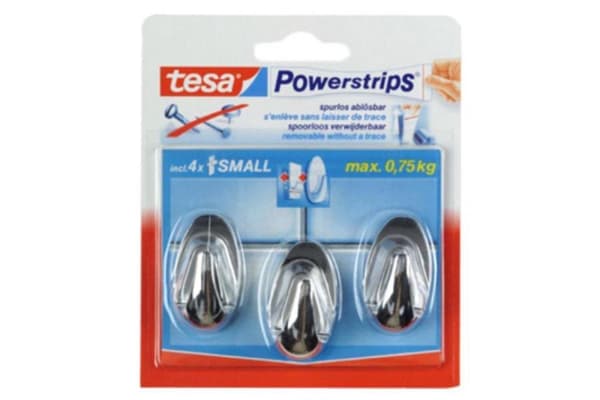 Tesa Powerstrips Kroge Oval Small - Krom - 3 stk