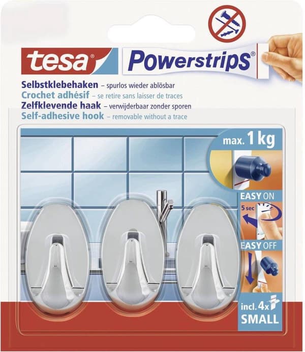 Tesa Powerstrips Kroge Oval Small - Krom - 3 stk