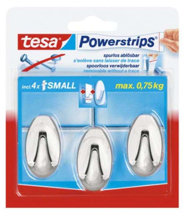 Tesa Powerstrips Kroge Oval Small - Krom - 3 stk