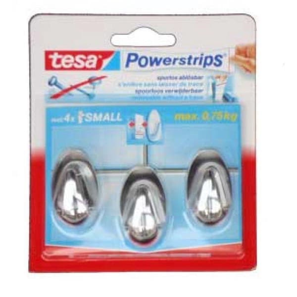 Tesa Powerstrips Kroge Oval Small - Krom - 3 stk