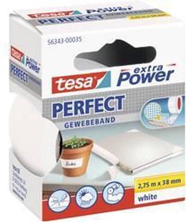 Tesa tygtejp - 38 mm x 2,75 m - Vit