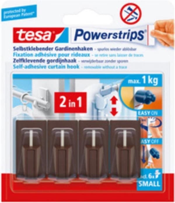 Tesa Powerstrips verhokoukut valkoinen 4 koukkua + 6 nauhaa