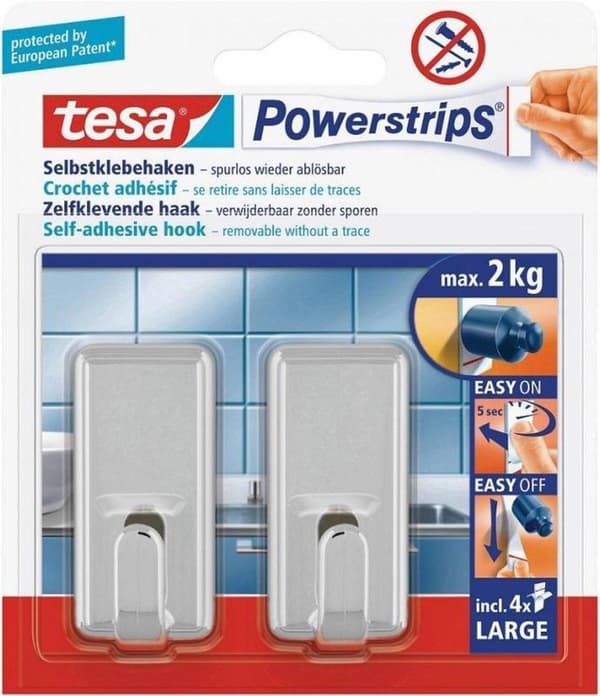Tesa Powerstrips Kroge Large - Krom - 2 stk