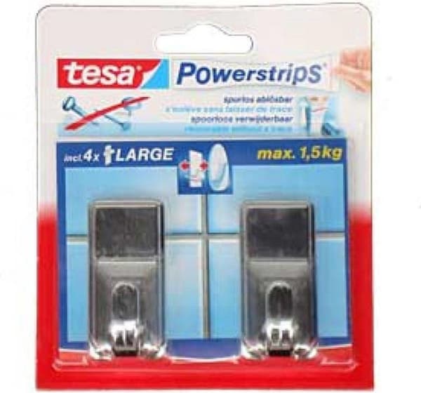 Tesa Powerstrips Kroge Large - Krom - 2 stk