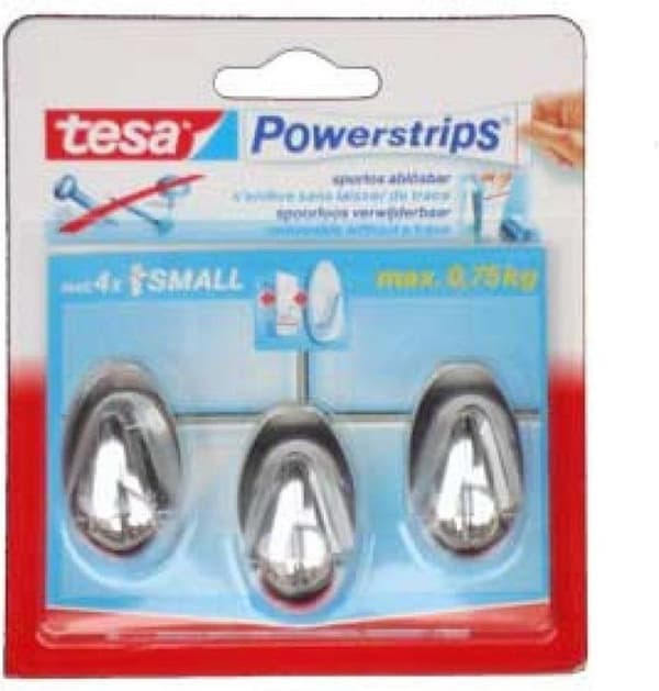 Tesa Powerstrips Koukut Oval Small - Kromi - 3 kpl