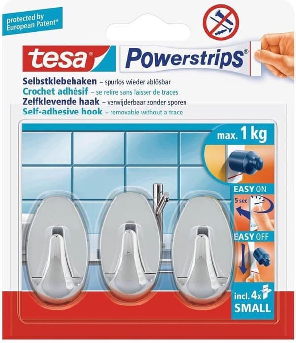 Tesa Powerstrips Koukut Oval Small - Kromi - 3 kpl