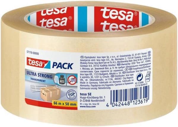 Tesa Tesapack Ultra Strong Packaging Tape - 66M x 50MM - 1 stk - Gennemsigtig