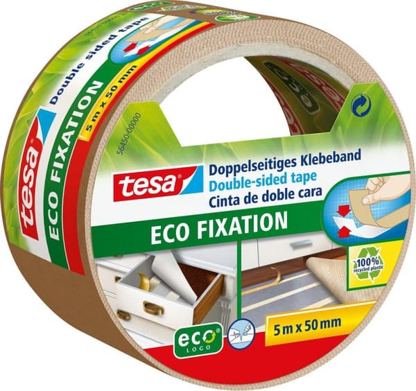 1x Tesa dobbeltsidet tæppetape på en rulle på 5 meter - Pro Nature - Holdbart gør-det-selv-materiale - Husholdningsartikler - Tæppetape - Dobbeltsidet