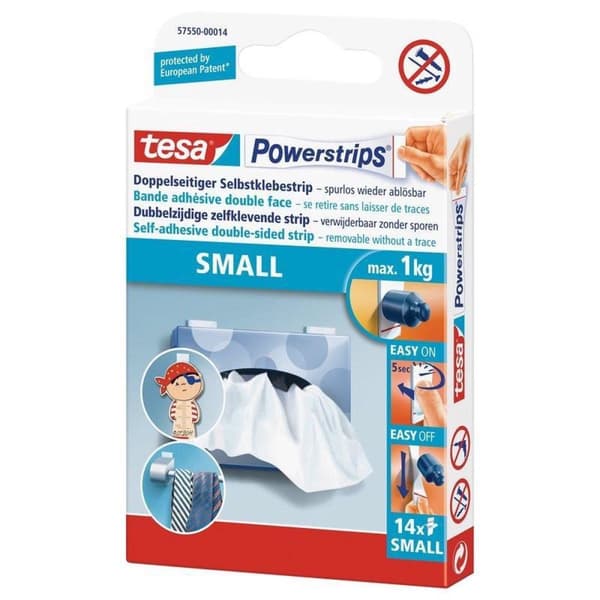 Tesa Powerstrips Dobbeltsidede selvklæbende Strips Small - 14 stk