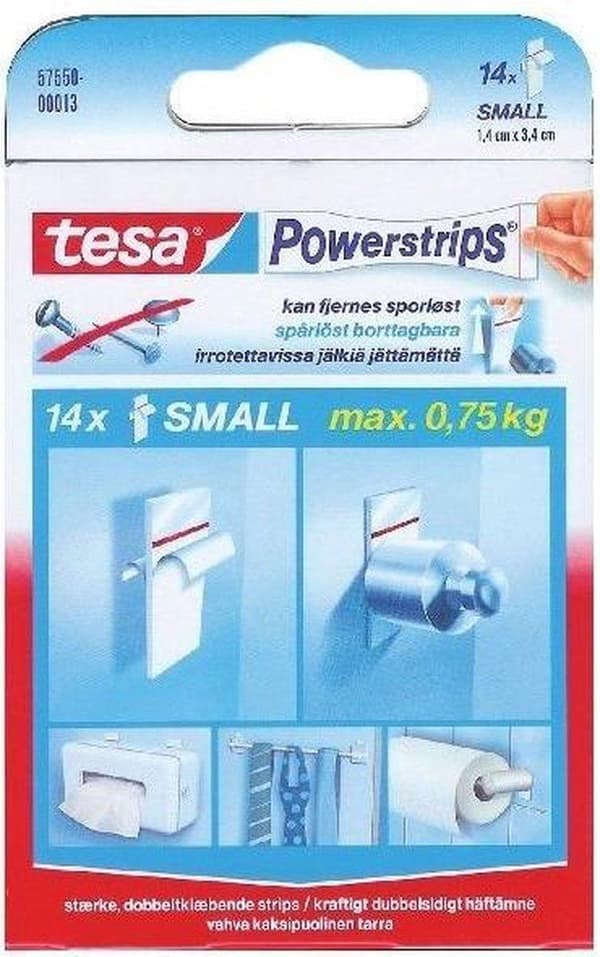 Tesa Powerstrips Dobbeltsidede selvklæbende Strips Small - 14 stk