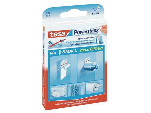 Tesa Powerstrips Dobbeltsidede selvklæbende Strips Small - 14 stk