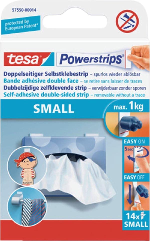 Tesa Powerstrips Dobbeltsidede selvklæbende Strips Small - 14 stk