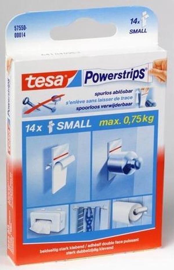 Tesa Powerstrips Dobbeltsidede selvklæbende Strips Small - 14 stk