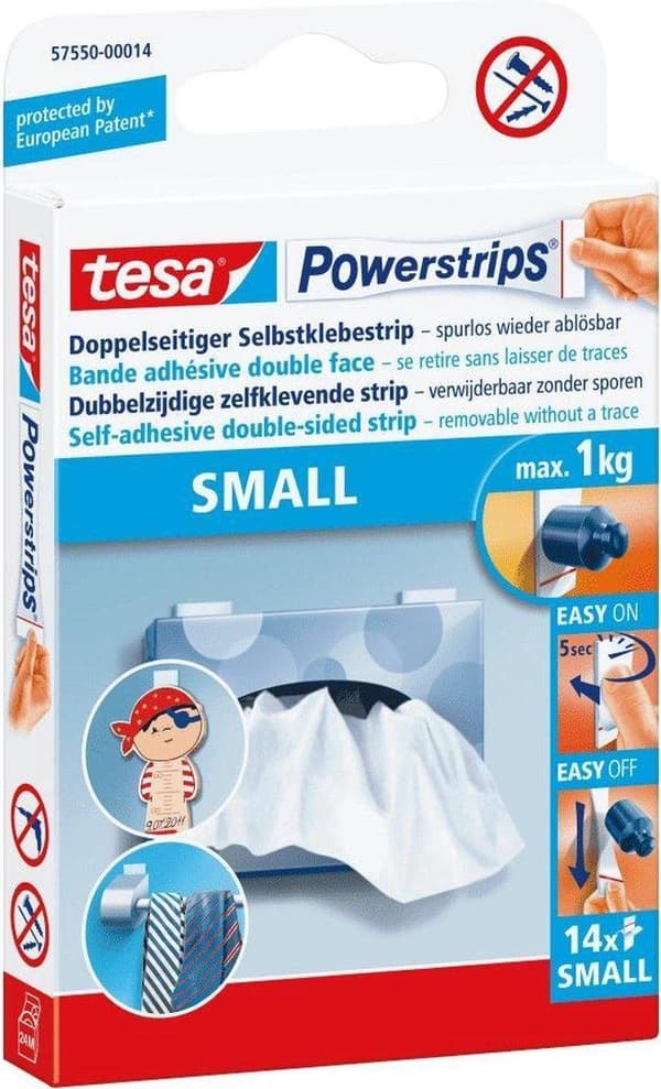 Tesa Powerstrips Dobbeltsidede selvklæbende Strips Small - 14 stk