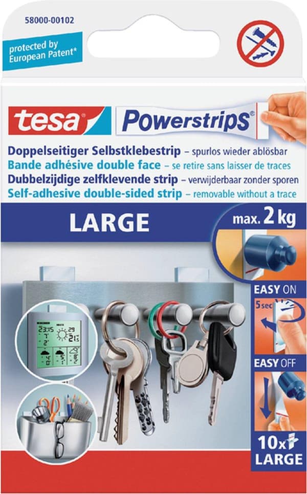 Tesa powerstrips - Liimanauha - Kaksipuolinen - Iso - 10 kpl - Läpinäkyvä
