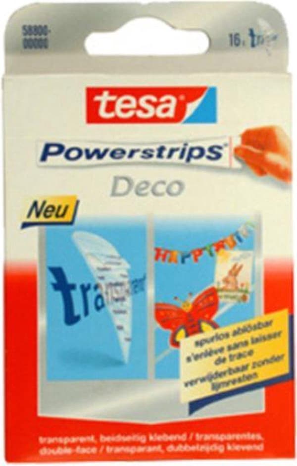 Tesa Powerstrips Deco Adhesive Strip - Transparent - 16 delar