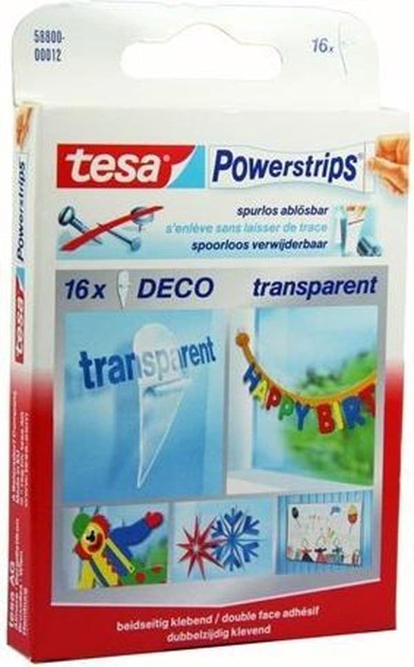 Tesa Powerstrips Deco Adhesive Strip - Transparent - 16 delar
