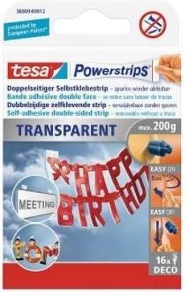 Tesa Powerstrips Deco Adhesive Strip - Transparent - 16 delar