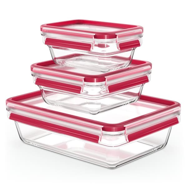 Emsa N1050900 Clip and Close Glass Fresh Säilytysastiat 0,45L-2L 3 kpl punainen