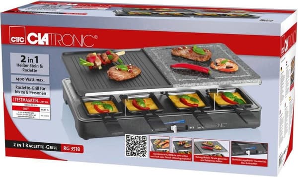 Clatronic RG 3518 - Raclette/Stone Grill - 8 henkilöä