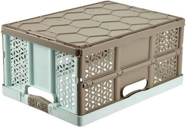 Fällbar låda 32 L - 48x35x24 Lea Taupe/turkos Keeper 10296