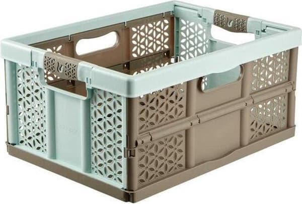 Fällbar låda 32 L - 48x35x24 Lea Taupe/turkos Keeper 10296
