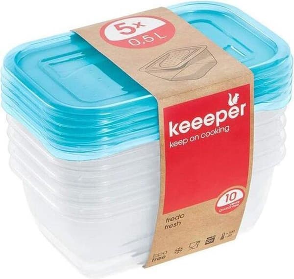 Fredo Fresh Färskmatslådor Transp/blå Set 5 15x10x06 - 0,5 L Keeper 30672