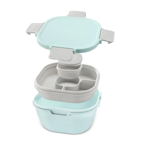 Xavax salatboks to go, dressingbeholder, topper 3 rum, bestik, 1,4l, pastelblå (00181584)