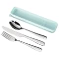 Miniatyrbild 3 av 7: Xavax bestickset: kniv, gaffel och sked av rostfritt stål, med fodral, pastellblå (00181599)