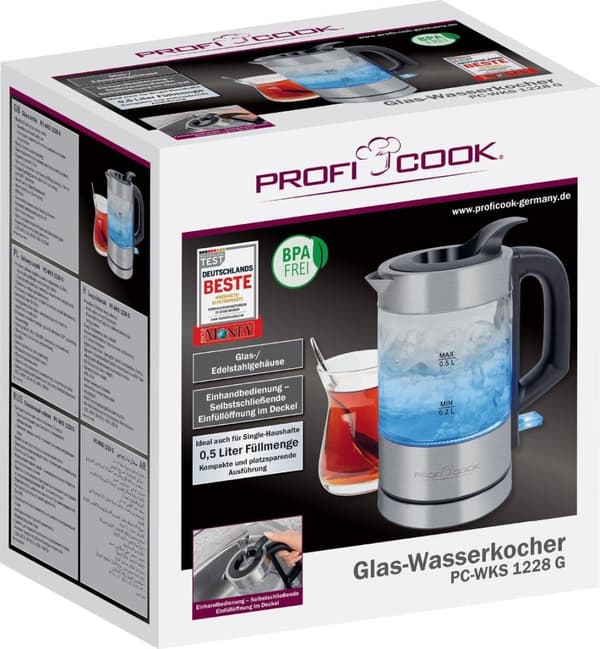 ProfiCook WKS 1228 G- Vattenkokare - Rostfritt stål - LED upplyst - 0,5L
