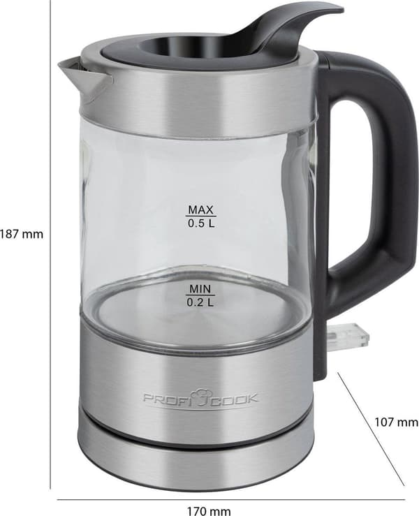 ProfiCook WKS 1228 G- Vattenkokare - Rostfritt stål - LED upplyst - 0,5L