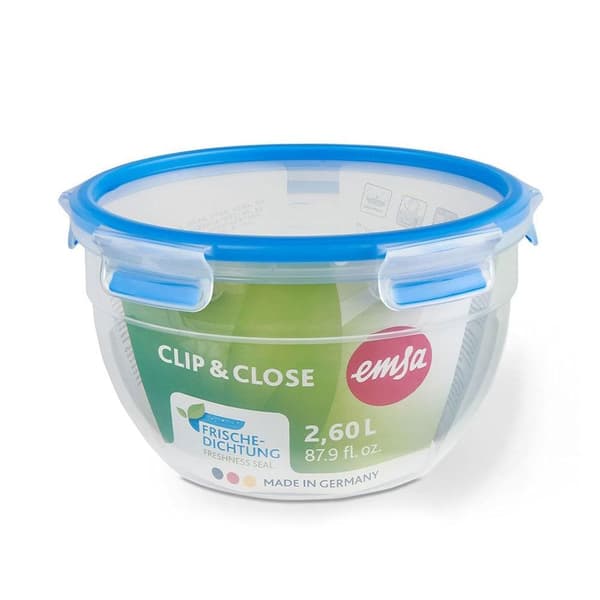 EMSA CLIP & CLOSE N1011400 Matförvaringslåda Rund behållare 2,6 L Blå - Transparent 1 st (N1011400)