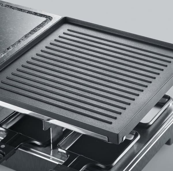 Severin Gourmet sæt 2376 - 8 pander - Sort - 1300W - Raclette med naturlig grillsten og grillplade