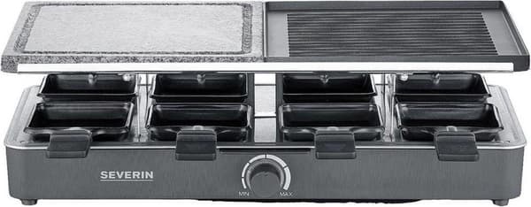 Severin Gourmet sæt 2376 - 8 pander - Sort - 1300W - Raclette med naturlig grillsten og grillplade