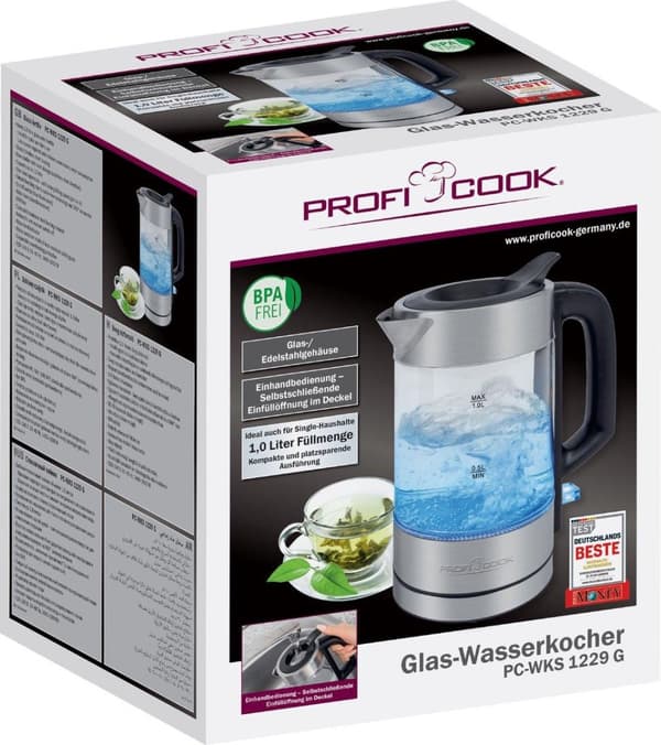 ProfiCook WKS 1229 G - Vattenkokare - Rostfritt stål - LED upplyst - 1,0L