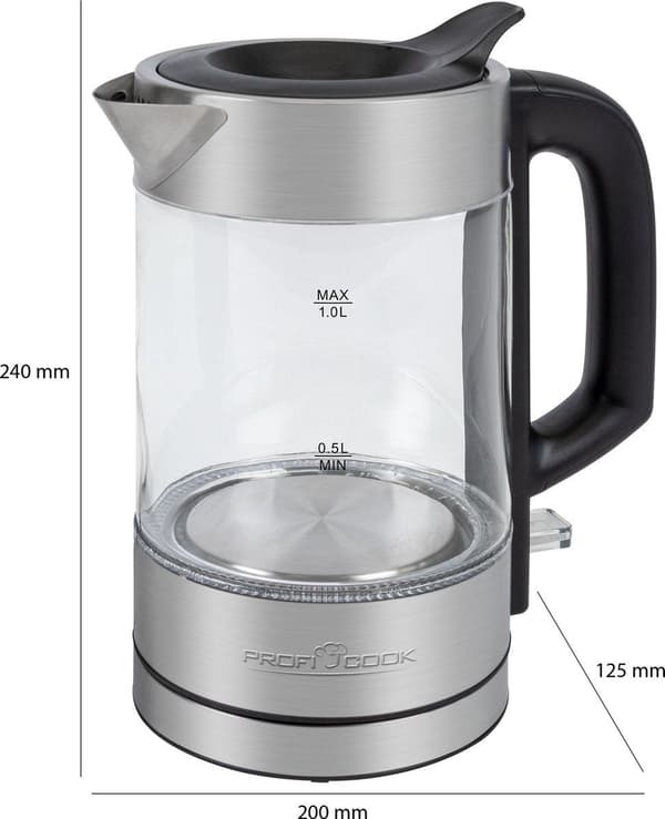ProfiCook WKS 1229 G - Vattenkokare - Rostfritt stål - LED upplyst - 1,0L
