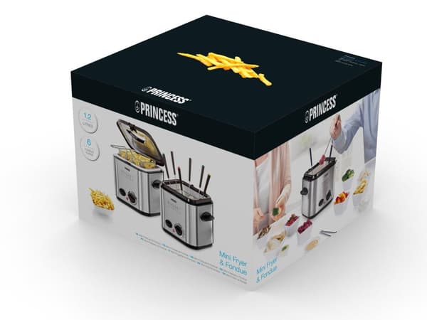 Princess Classic Mini 182611 - Fondue/Fryer-yhdistelmä - Ruostumaton teräs - 1,2 litraa - 200 g ranskalaisia - 840 wattia