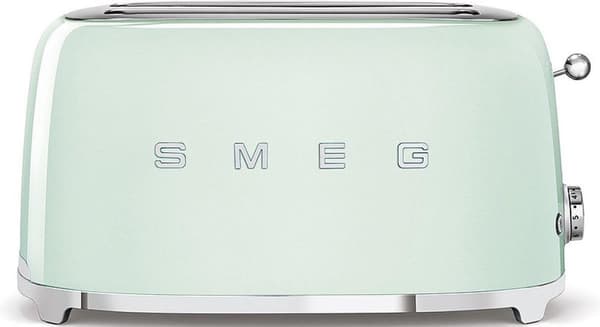 Smeg TSF02PGEU brödrost 4 skivor pastellgrön EGENSKAPER OCH UTRUSTNING:Målad metallkropp.4 extra breda rostbrickor 36 mm.Automatisk centrering av toas