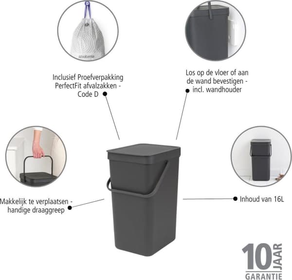 Brabantia Sort & Go-behållare 16l mörkgrå (109966)