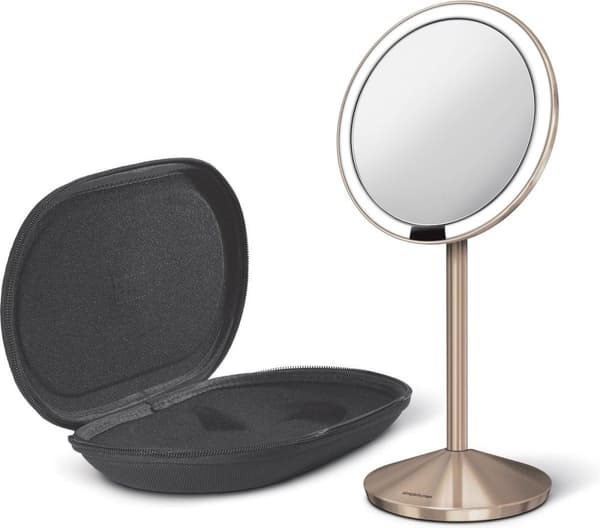 simplehuman hopfällbar spegel med sensor, 12 cm, uppladdningsbar, rostfritt stål roséguld (ST3010)